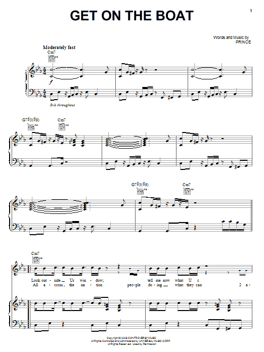 Prince Get On The Boat sheet music notes and chords arranged for Piano, Vocal & Guitar Chords (Right-Hand Melody)