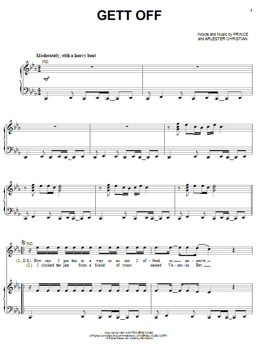 Prince Gett Off sheet music notes and chords arranged for Piano, Vocal & Guitar Chords (Right-Hand Melody)