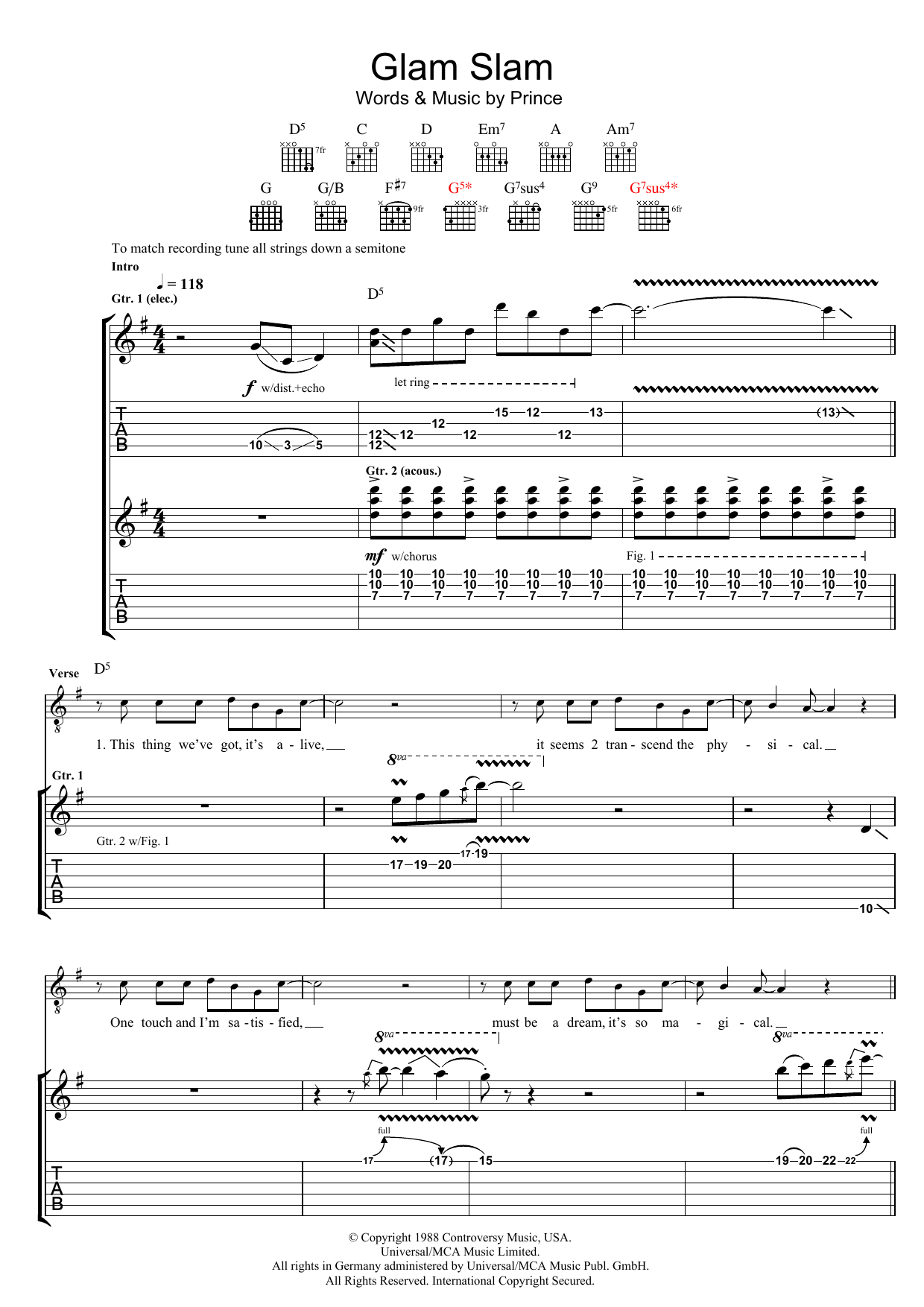 Prince Glam Slam sheet music notes and chords arranged for Guitar Tab