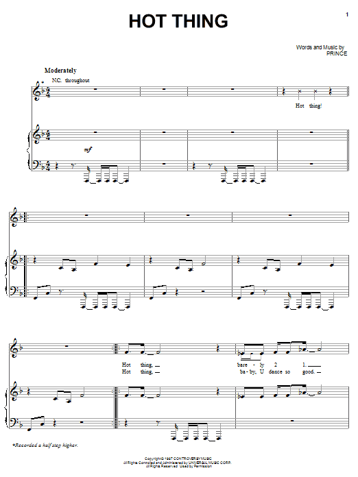 Prince Hot Thing sheet music notes and chords arranged for Easy Piano