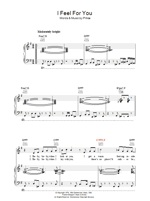 Prince I Feel For You sheet music notes and chords arranged for Piano, Vocal & Guitar Chords