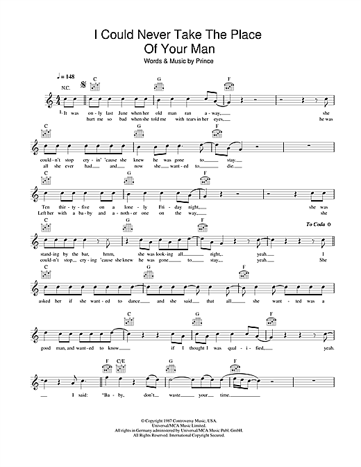 Prince I Could Never Take The Place Of Your Man sheet music notes and chords arranged for Lead Sheet / Fake Book