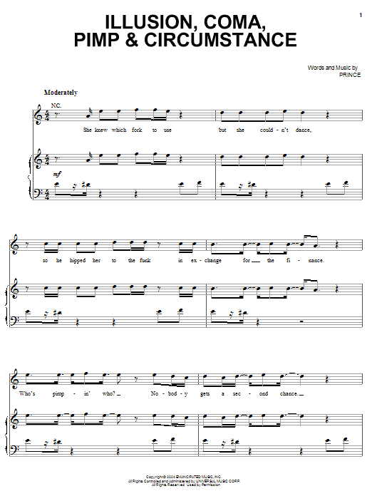 Prince Illusion, Coma, Pimp & Circumstance sheet music notes and chords arranged for Piano, Vocal & Guitar Chords (Right-Hand Melody)
