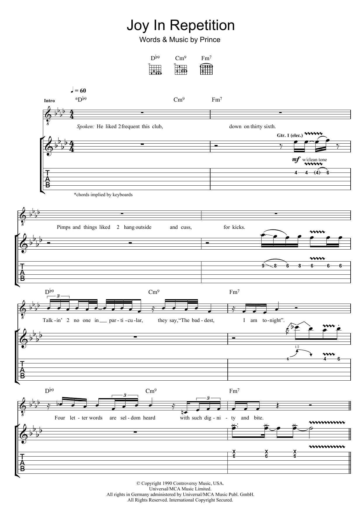 Prince Joy In Repetition sheet music notes and chords arranged for Guitar Tab