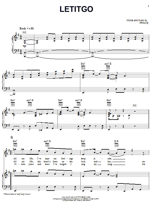 Prince Letitgo sheet music notes and chords arranged for Piano, Vocal & Guitar Chords (Right-Hand Melody)