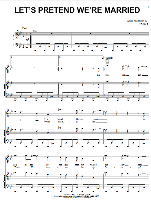 Prince Let's Pretend We're Married sheet music notes and chords arranged for Piano, Vocal & Guitar Chords (Right-Hand Melody)