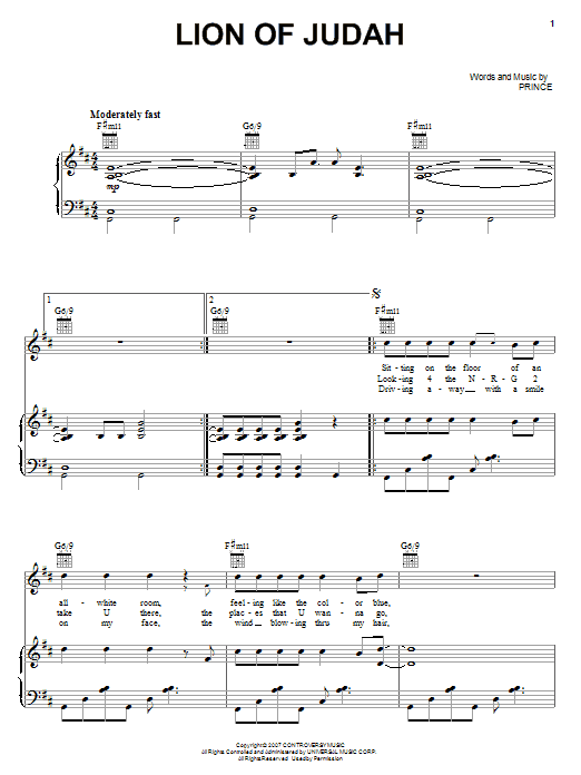Prince Lion Of Judah sheet music notes and chords arranged for Piano, Vocal & Guitar Chords (Right-Hand Melody)