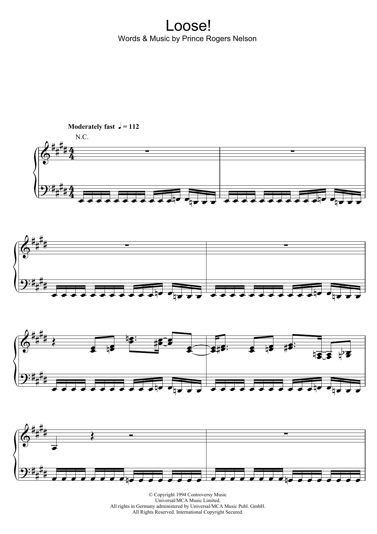 Prince Loose! sheet music notes and chords arranged for Piano, Vocal & Guitar Chords