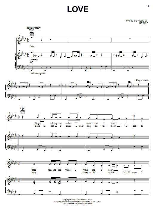 Prince Love sheet music notes and chords arranged for Piano, Vocal & Guitar Chords (Right-Hand Melody)