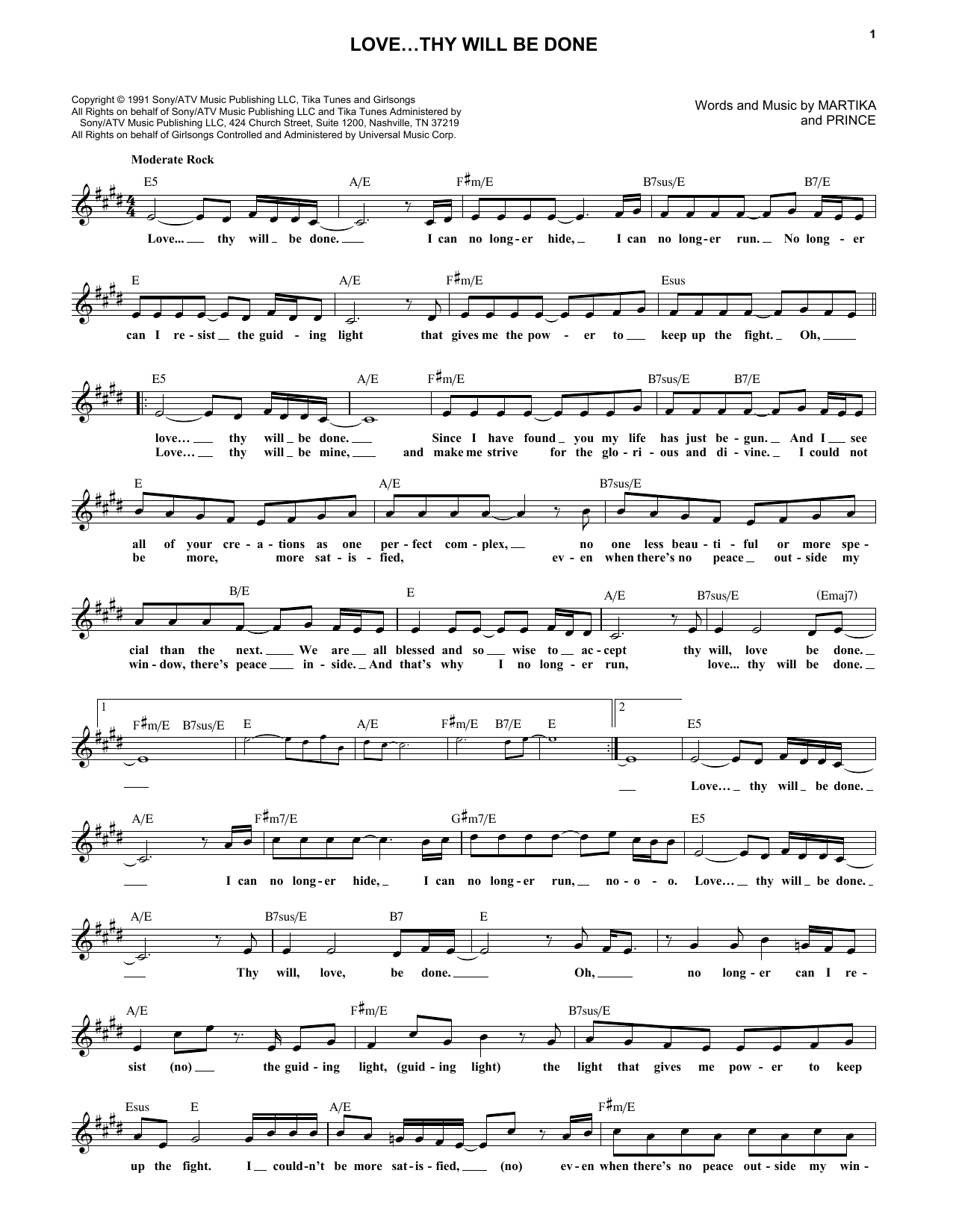 Prince Love...Thy Will Be Done sheet music notes and chords arranged for Lead Sheet / Fake Book