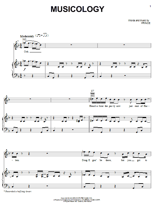 Prince Musicology sheet music notes and chords arranged for Piano, Vocal & Guitar Chords (Right-Hand Melody)