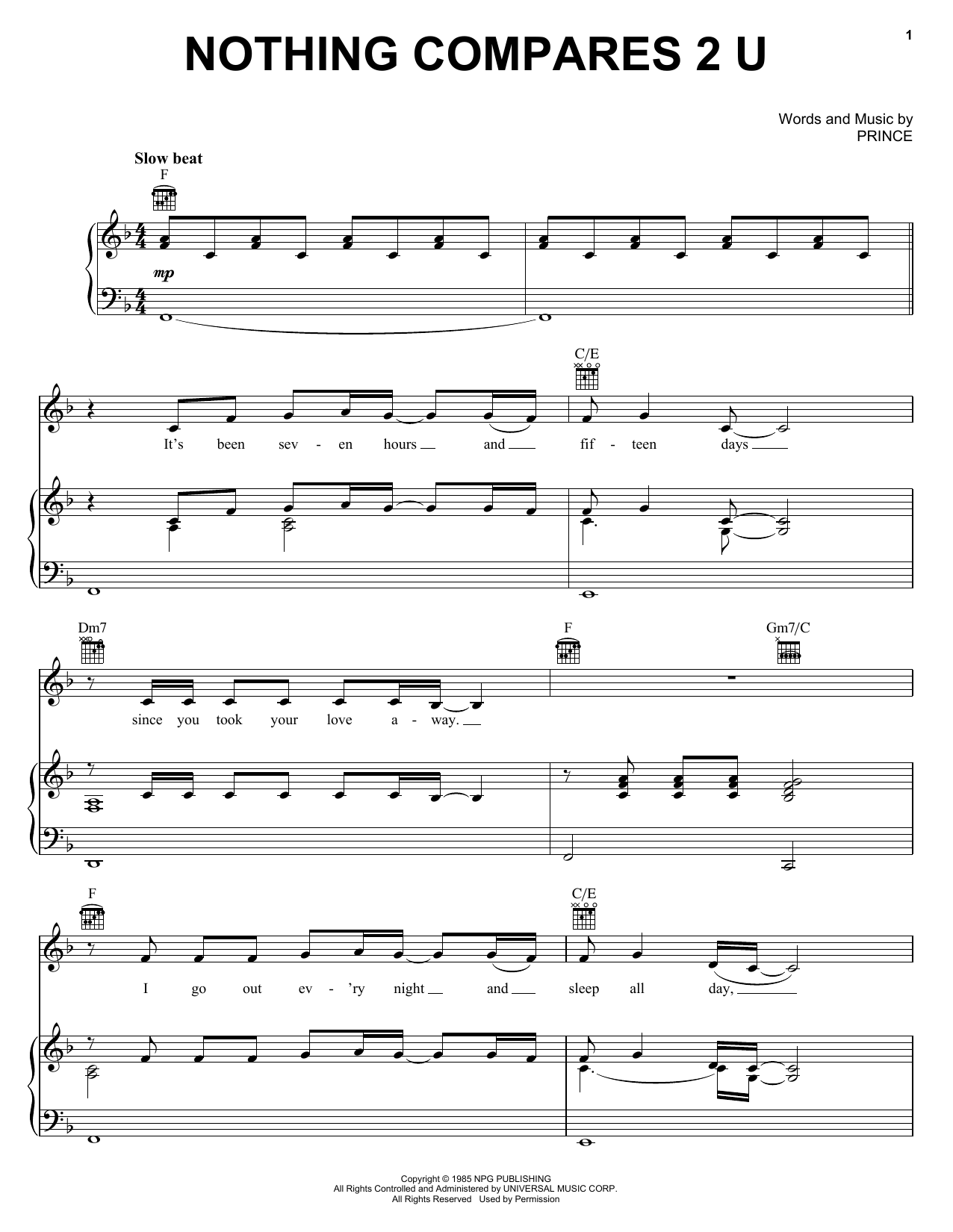 Prince Nothing Compares 2 U sheet music notes and chords arranged for Piano, Vocal & Guitar Chords (Right-Hand Melody)