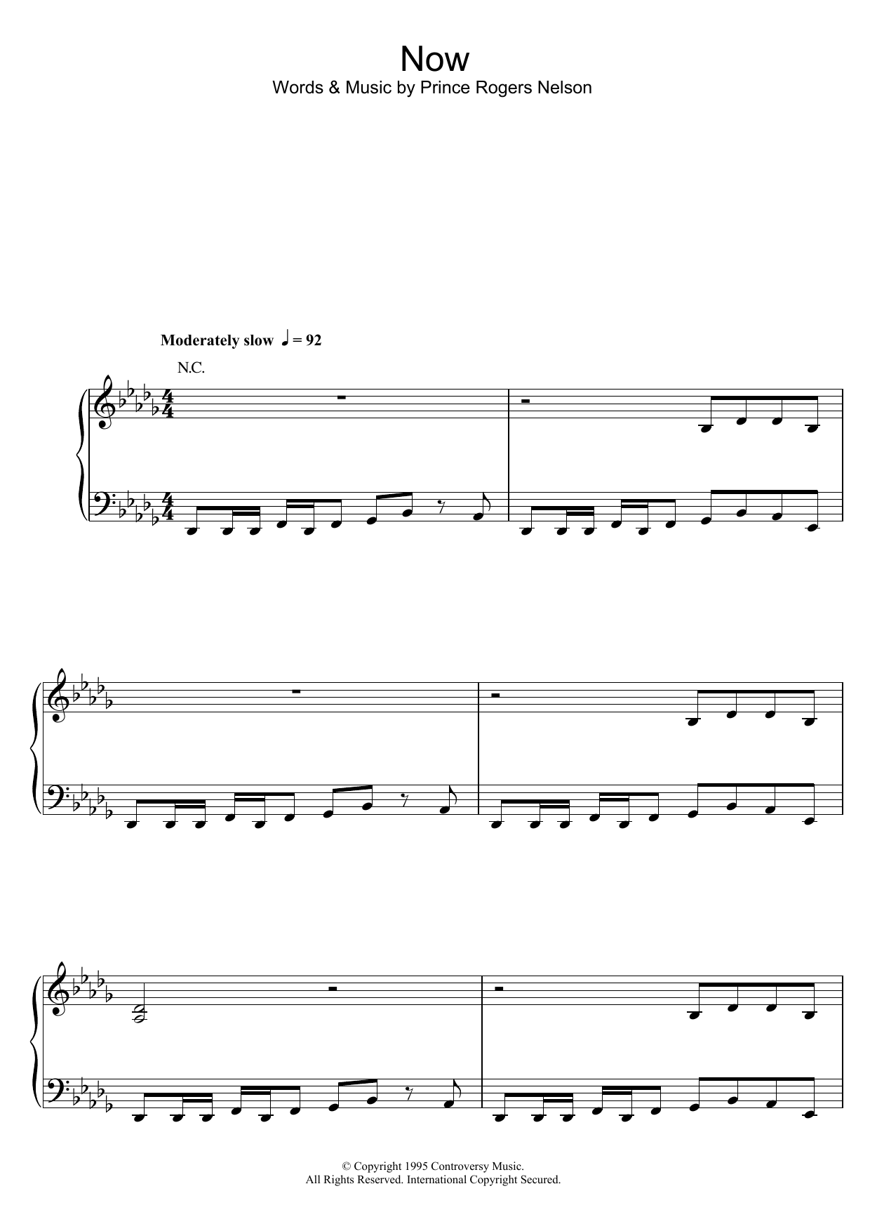 Prince Now sheet music notes and chords arranged for Piano, Vocal & Guitar Chords