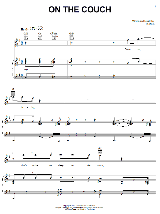 Prince On The Couch sheet music notes and chords arranged for Piano, Vocal & Guitar Chords (Right-Hand Melody)