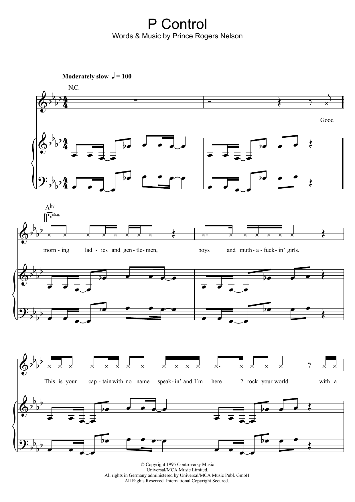 Prince P Control sheet music notes and chords arranged for Piano, Vocal & Guitar Chords