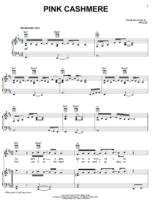 Prince Pink Cashmere sheet music notes and chords arranged for Piano, Vocal & Guitar Chords (Right-Hand Melody)