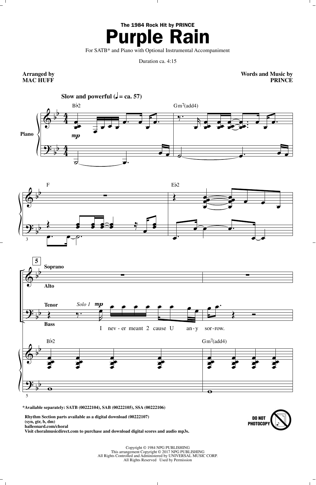 Prince Purple Rain (arr. Mac Huff) sheet music notes and chords arranged for SSA Choir
