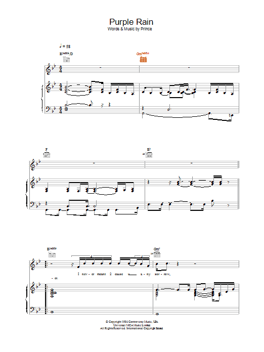 Prince Purple Rain sheet music notes and chords arranged for Guitar Tab