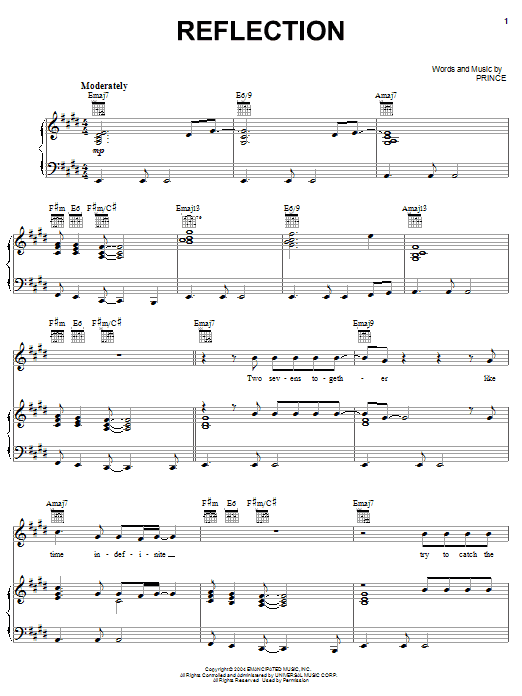 Prince Reflection sheet music notes and chords arranged for Piano, Vocal & Guitar Chords (Right-Hand Melody)