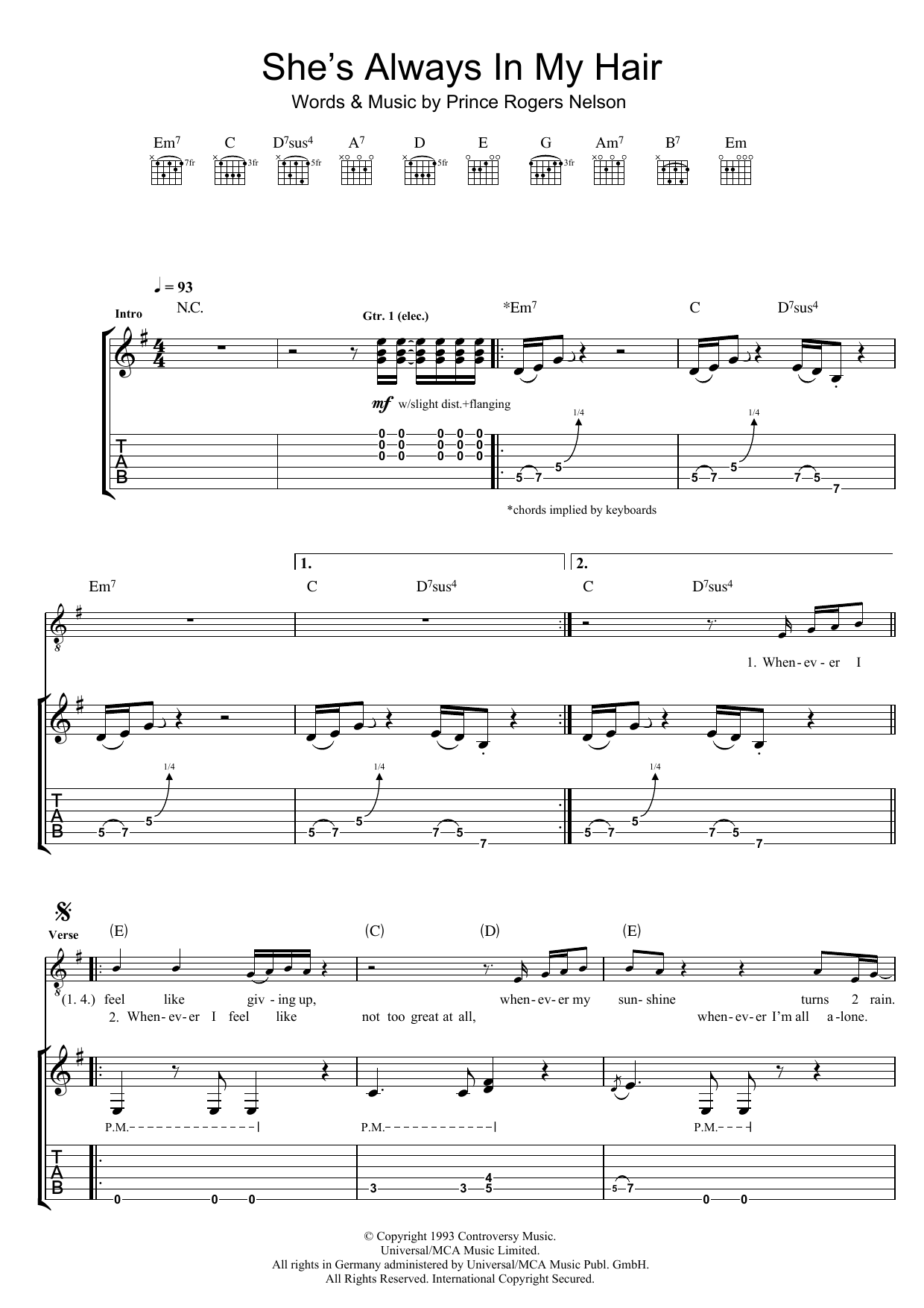 Prince She's Always In My Hair sheet music notes and chords arranged for Guitar Tab