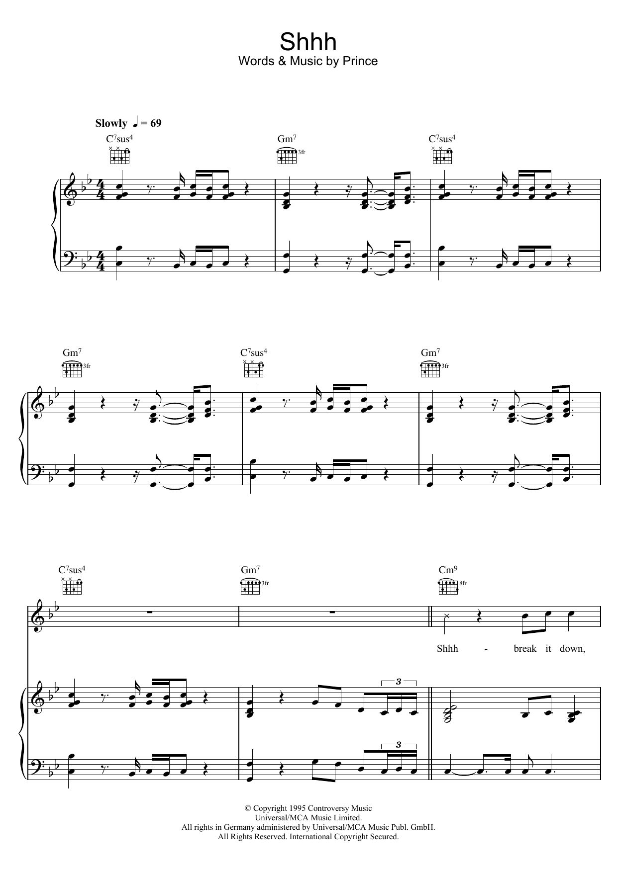 Prince Shhh sheet music notes and chords arranged for Piano, Vocal & Guitar Chords