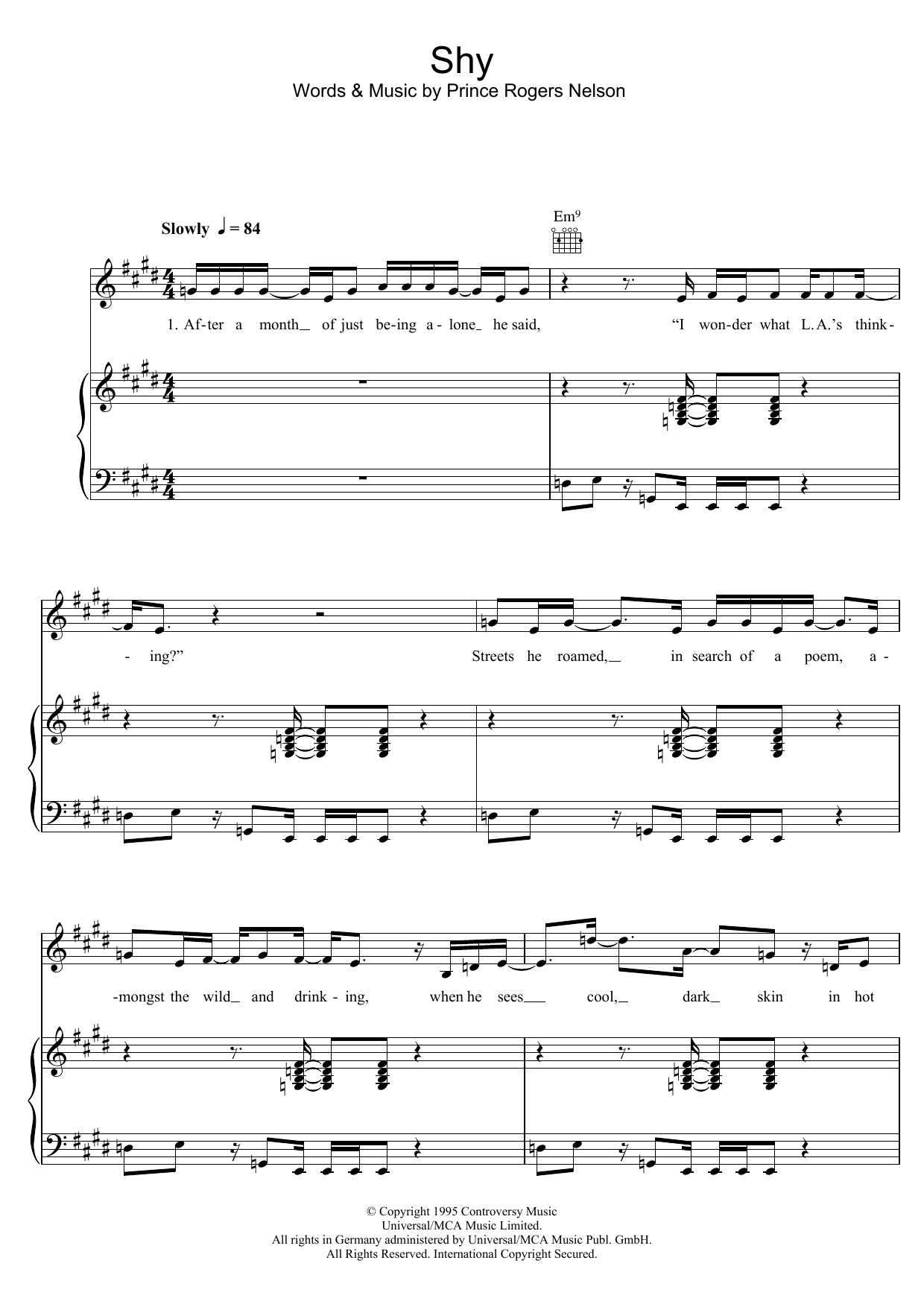 Prince Shy sheet music notes and chords arranged for Piano, Vocal & Guitar Chords