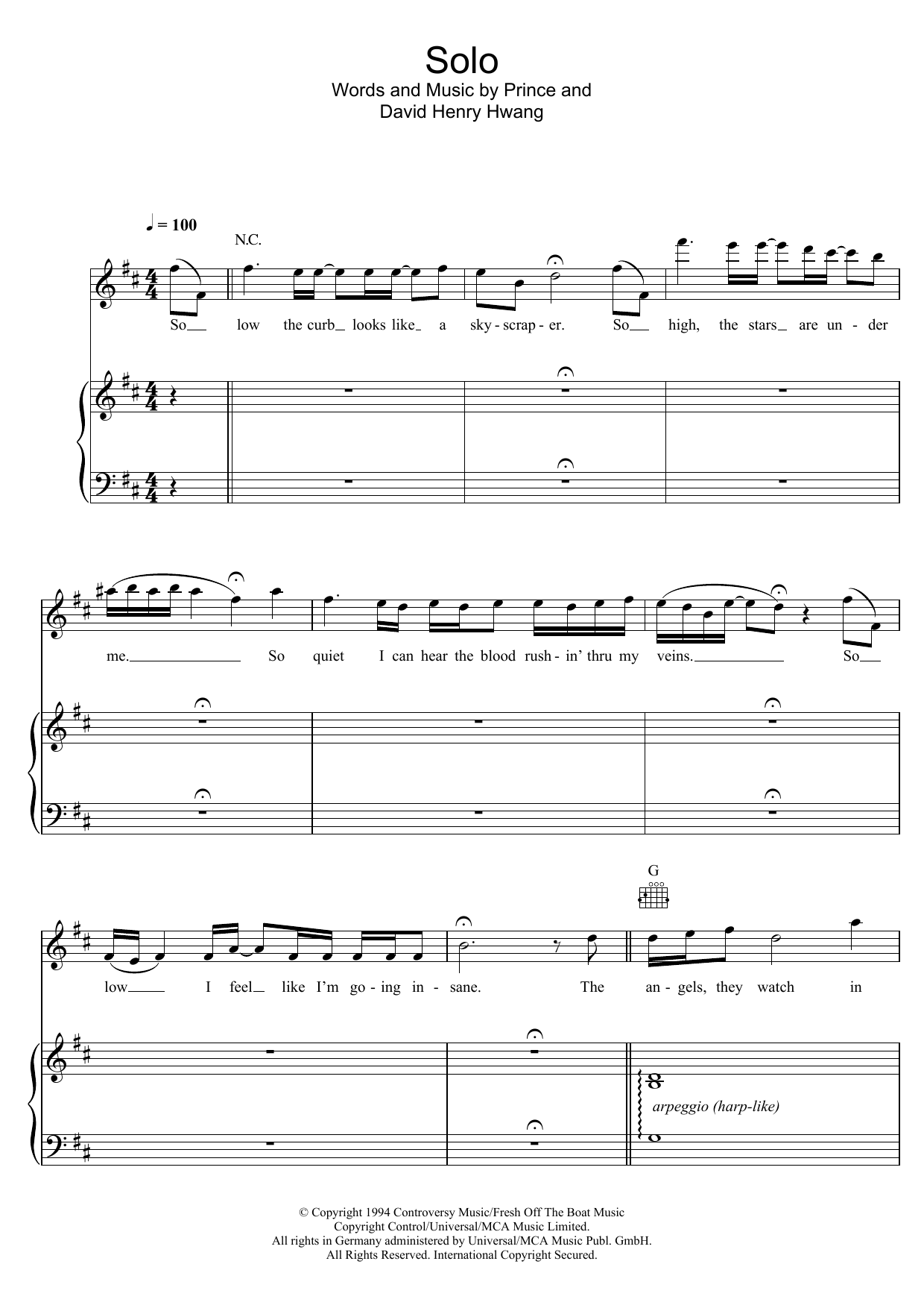 Prince Solo sheet music notes and chords arranged for Piano, Vocal & Guitar Chords