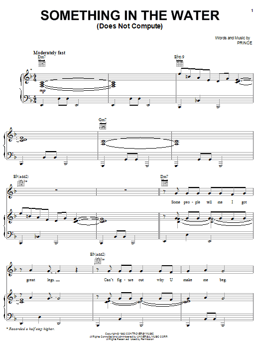 Prince Something In The Water (Does Not Compute) sheet music notes and chords arranged for Piano, Vocal & Guitar Chords (Right-Hand Melody)
