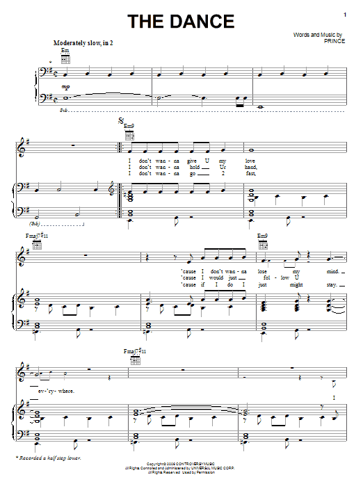 Prince The Dance sheet music notes and chords arranged for Piano, Vocal & Guitar Chords (Right-Hand Melody)