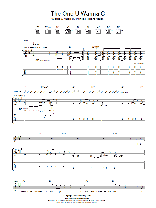Prince The One U Wanna C sheet music notes and chords arranged for Piano, Vocal & Guitar Chords (Right-Hand Melody)