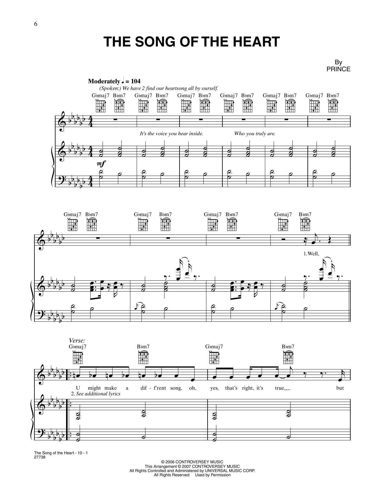 Prince Song Of The Heart (from Happy Feet) sheet music notes and chords arranged for Piano, Vocal & Guitar Chords (Right-Hand Melody)