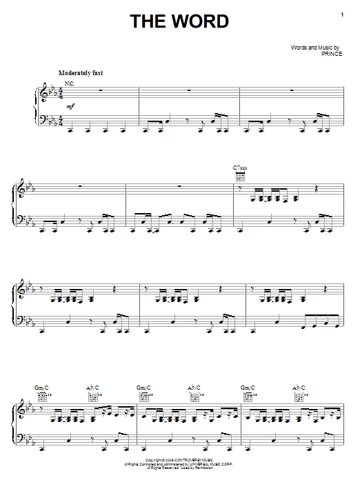 Prince The Word sheet music notes and chords arranged for Piano, Vocal & Guitar Chords (Right-Hand Melody)