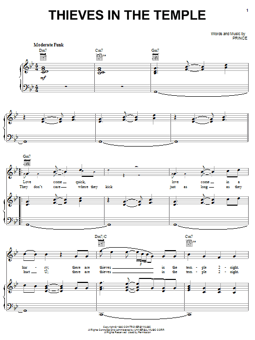 Prince Thieves In The Temple sheet music notes and chords arranged for Easy Guitar Tab