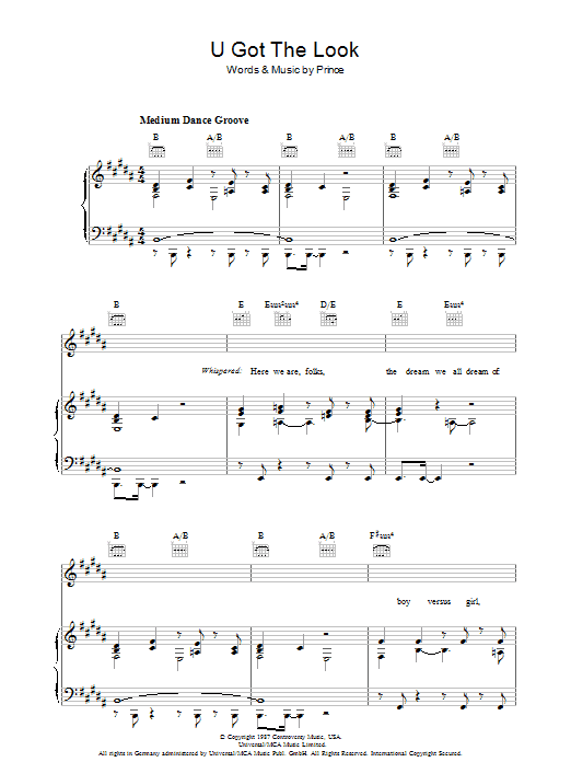 Prince U Got The Look sheet music notes and chords arranged for Easy Piano