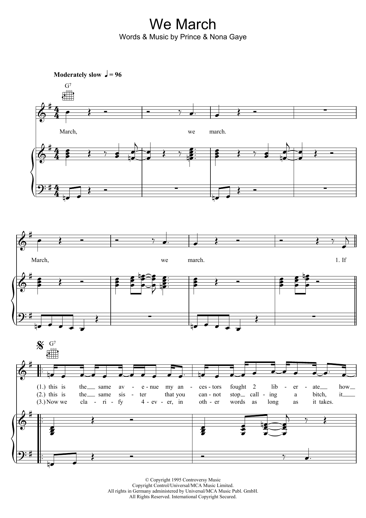 Prince We March sheet music notes and chords arranged for Piano, Vocal & Guitar Chords