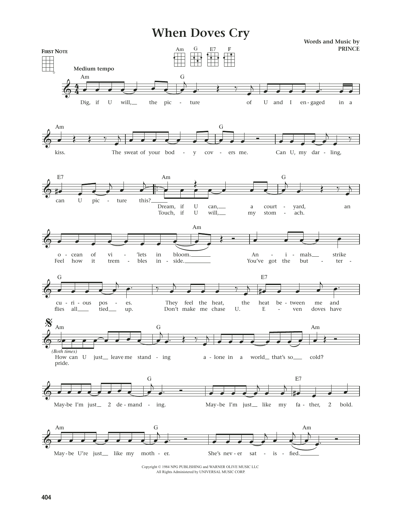 Prince When Doves Cry (from The Daily Ukulele) (arr. Jim Beloff) sheet music notes and chords arranged for Ukulele