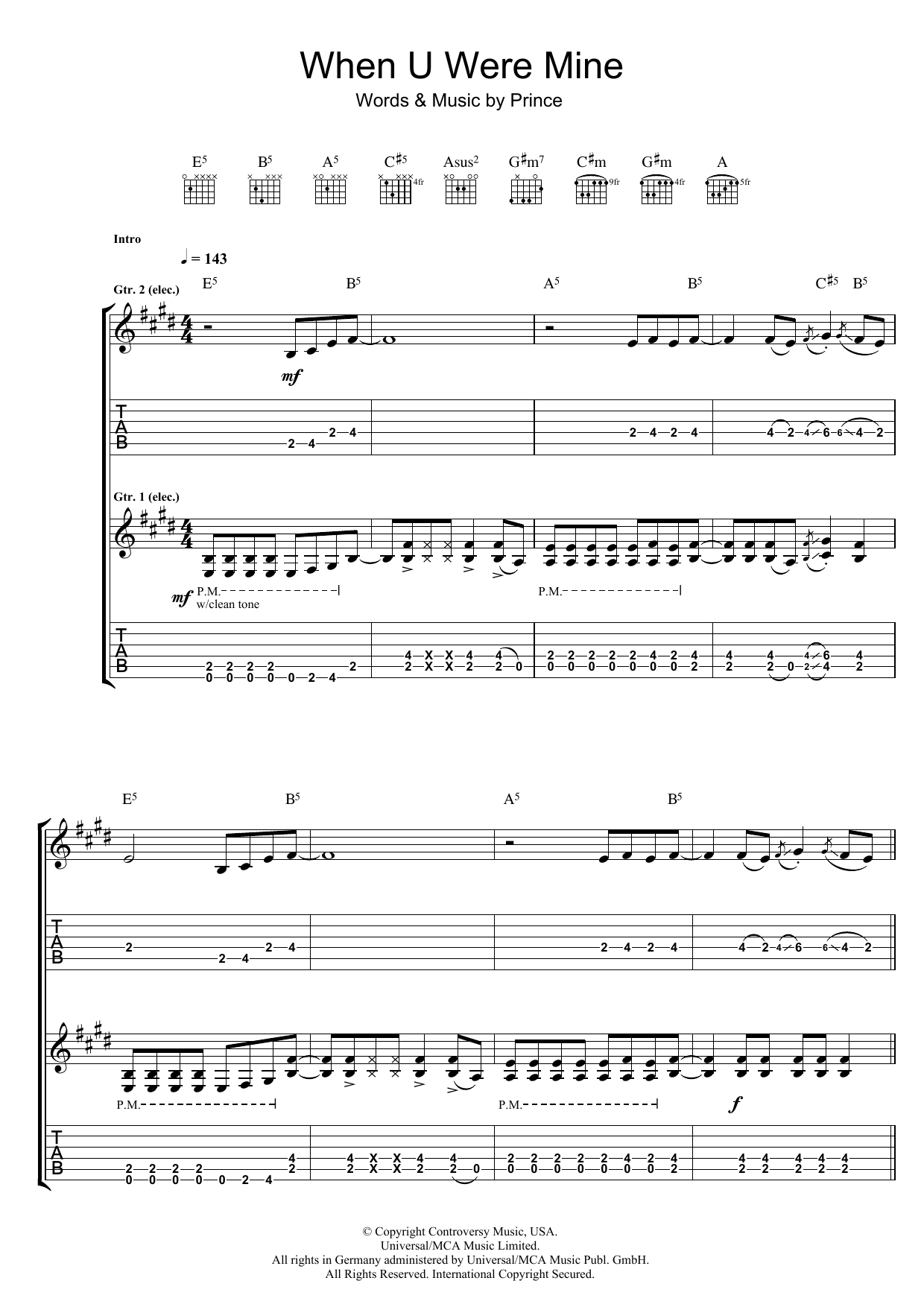 Prince When U Were Mine sheet music notes and chords arranged for Piano, Vocal & Guitar Chords