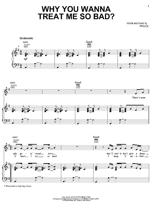 Prince Why You Wanna Treat Me So Bad sheet music notes and chords arranged for Piano, Vocal & Guitar Chords (Right-Hand Melody)