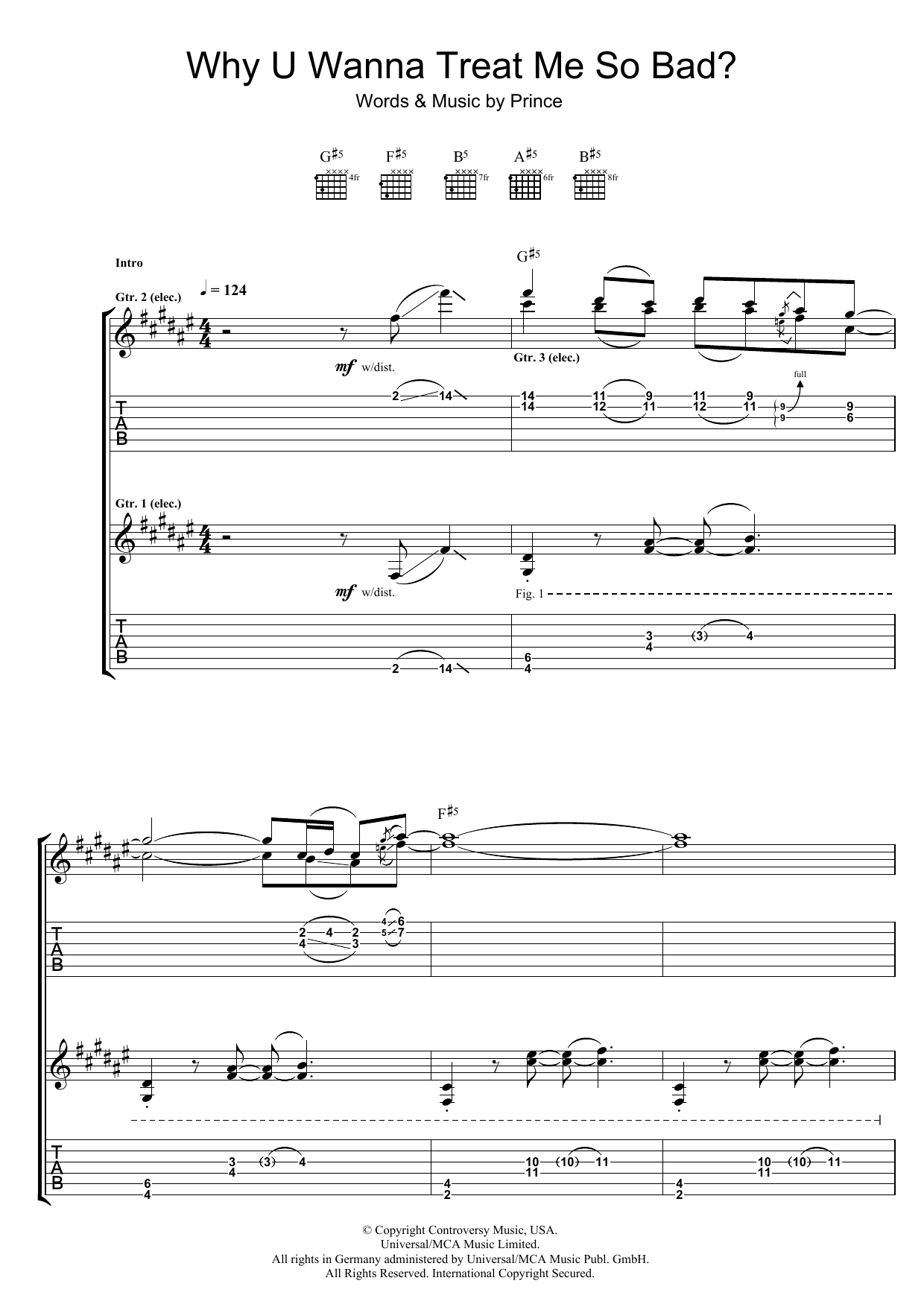 Prince Why You Wanna Treat Me So Bad? sheet music notes and chords arranged for Guitar Tab