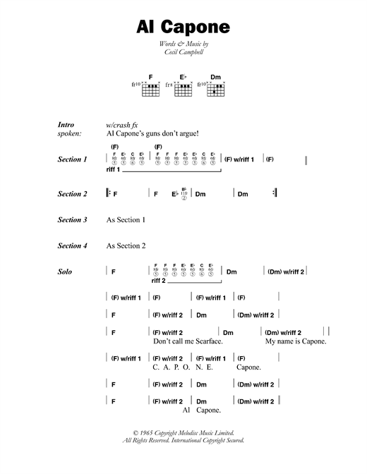 Prince Buster Al Capone sheet music notes and chords arranged for Guitar Chords/Lyrics