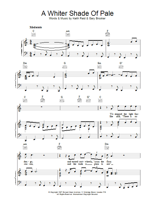 Procol Harum A Whiter Shade Of Pale sheet music notes and chords arranged for Violin Solo