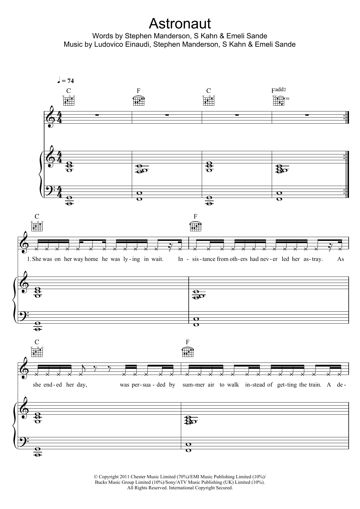 Professor Green Astronaut (featuring Emeli Sande) sheet music notes and chords arranged for Piano, Vocal & Guitar Chords