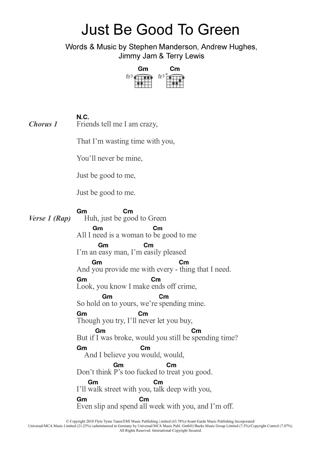 Professor Green Just Be Good To Green (featuring Lily Allen) sheet music notes and chords arranged for Guitar Chords/Lyrics