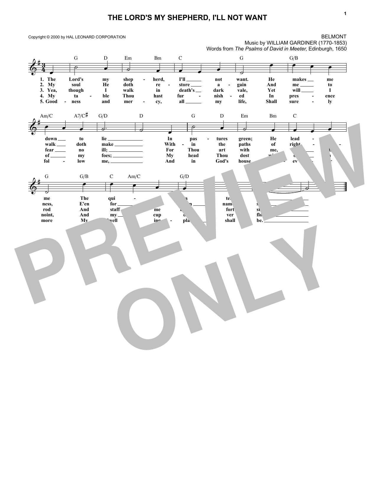 Psalm 23 The Lord's My Shepherd, I'll Not Want sheet music notes and chords arranged for Lead Sheet / Fake Book