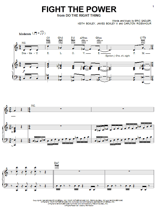 Public Enemy Fight The Power sheet music notes and chords arranged for Piano, Vocal & Guitar Chords (Right-Hand Melody)
