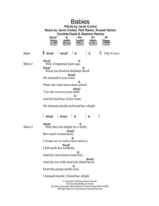 Pulp Babies sheet music notes and chords arranged for Guitar Chords/Lyrics