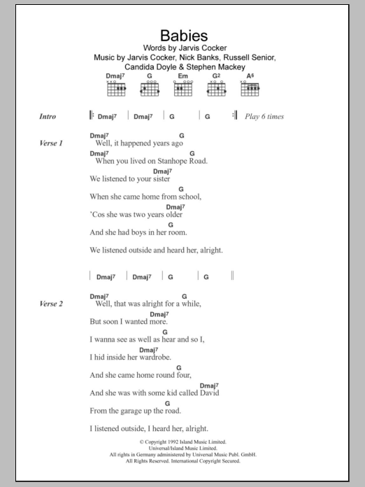 Pulp Babies sheet music notes and chords arranged for Guitar Chords/Lyrics