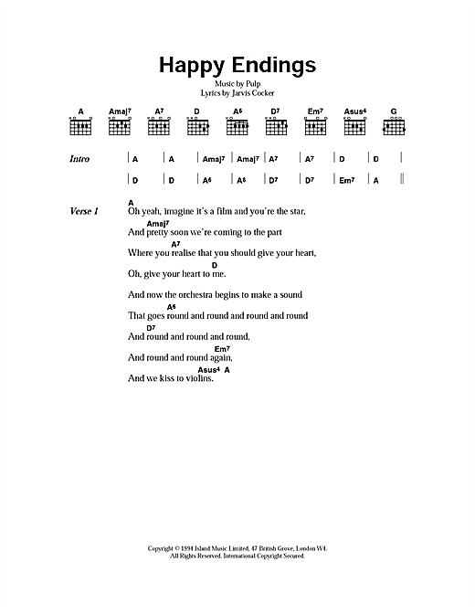 Pulp Happy Endings sheet music notes and chords arranged for Guitar Chords/Lyrics