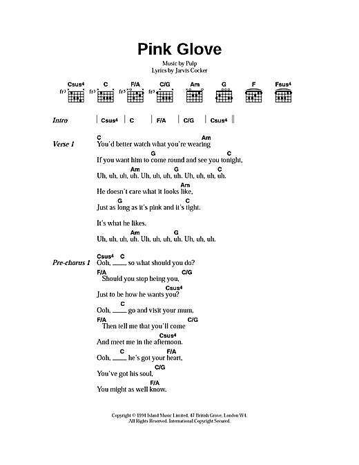 Pulp Pink Glove sheet music notes and chords arranged for Guitar Chords/Lyrics