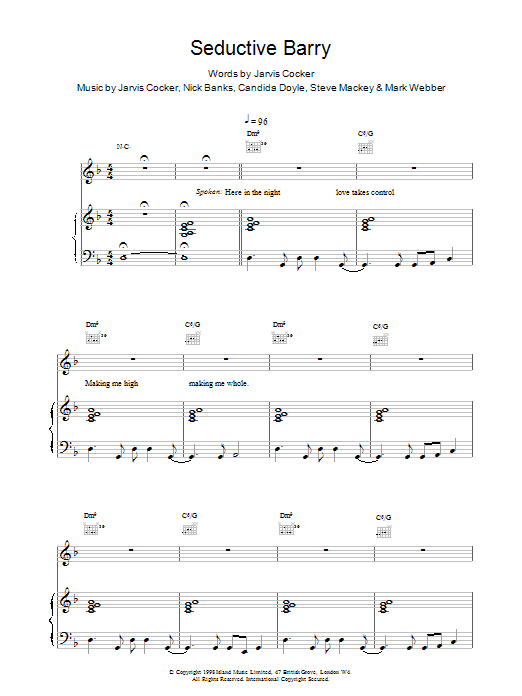 Pulp Seductive Barry sheet music notes and chords arranged for Piano, Vocal & Guitar Chords